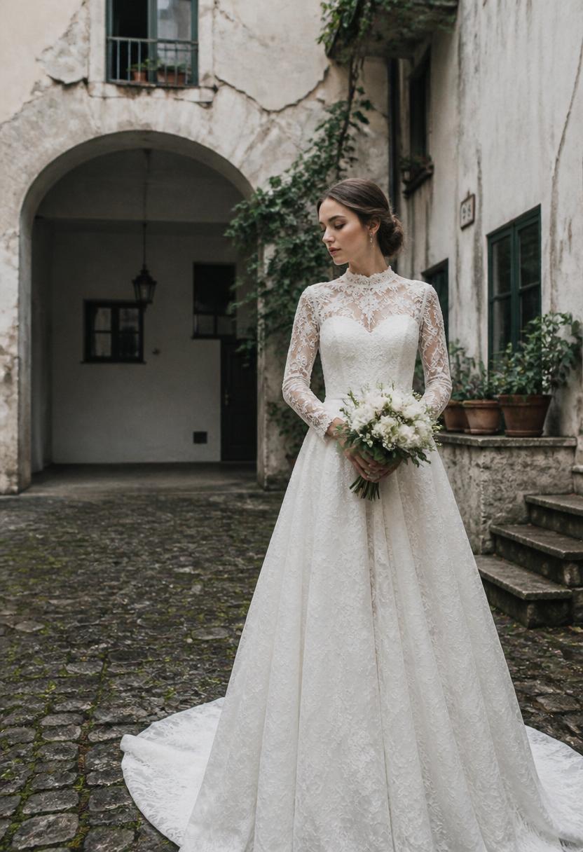 Vestido de noiva Gola Alta Vintage
